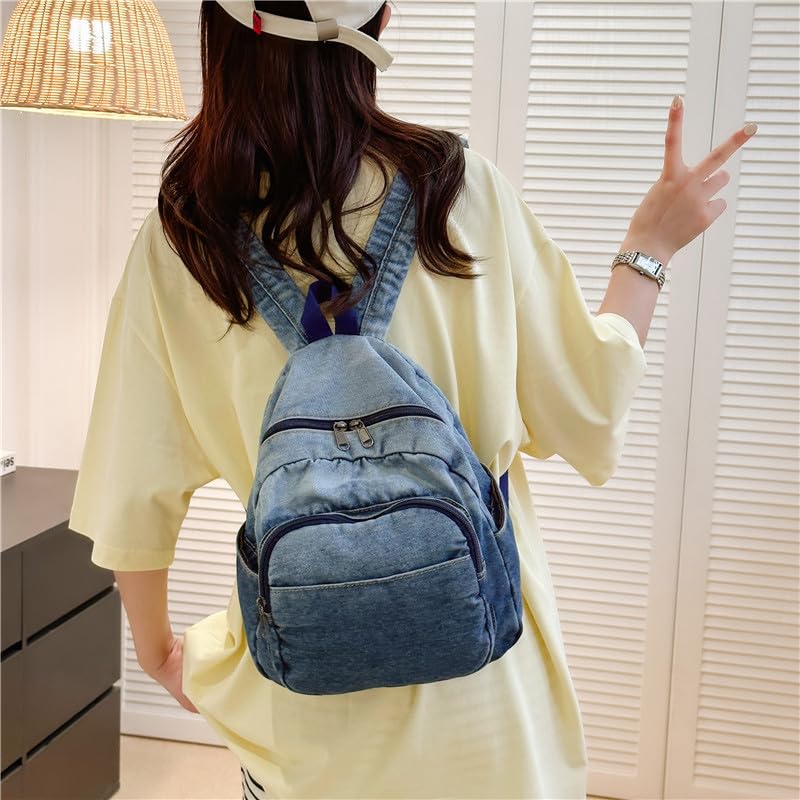 Image of MaxxCloud Vintage Denim Laptop Backpack Casual Canvas Daypack Handbag Purse Lightweight Rucksack Shoulder Bag