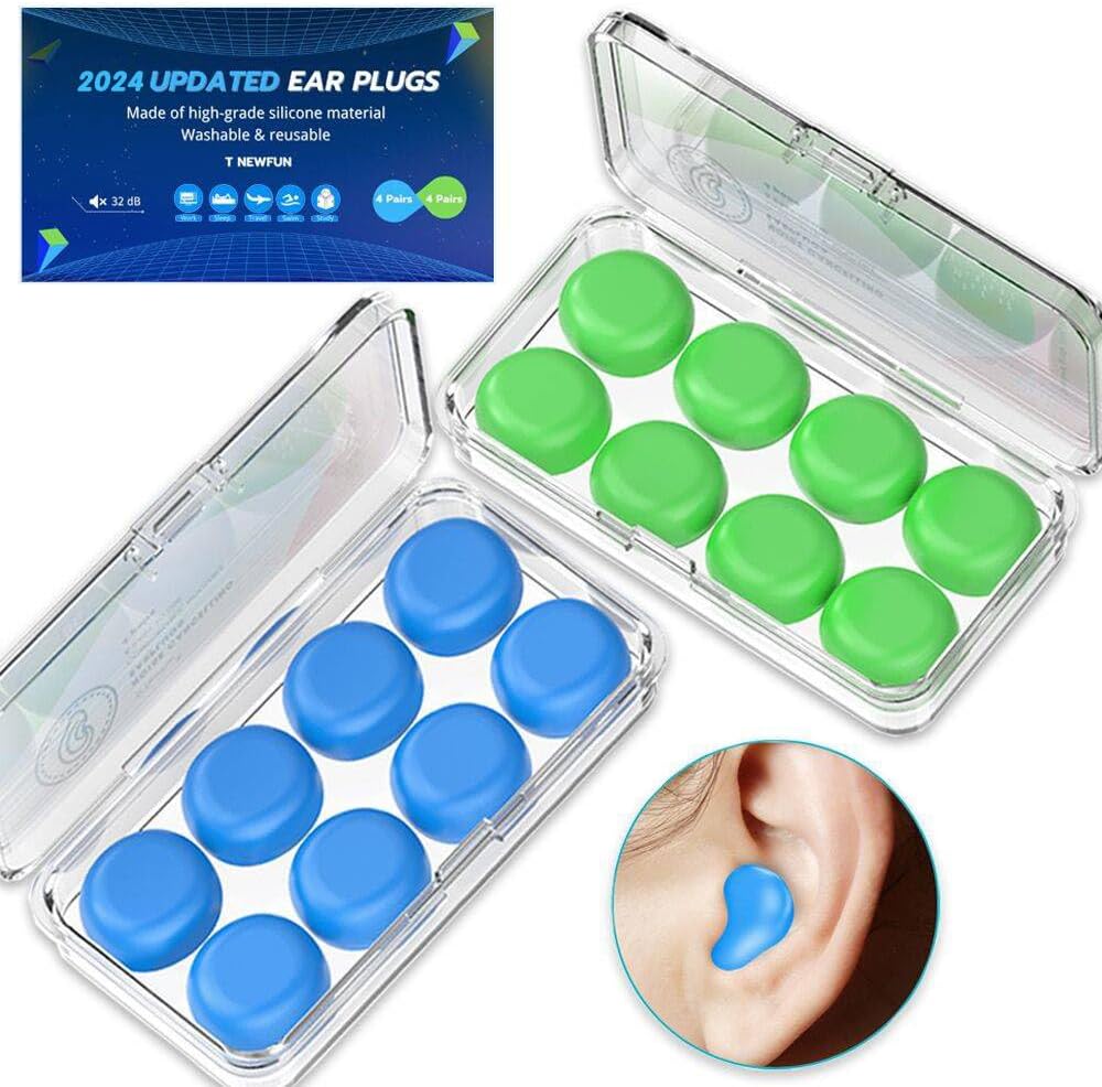 Ear Plugs for Sleeping Swimming, 8 Pair Reusable Silicone Moldable Noise Cancelling Earplugs for Shooting Range, Swimmers, Snoring, Concerts, Airplanes, Travel, Work, Studying
