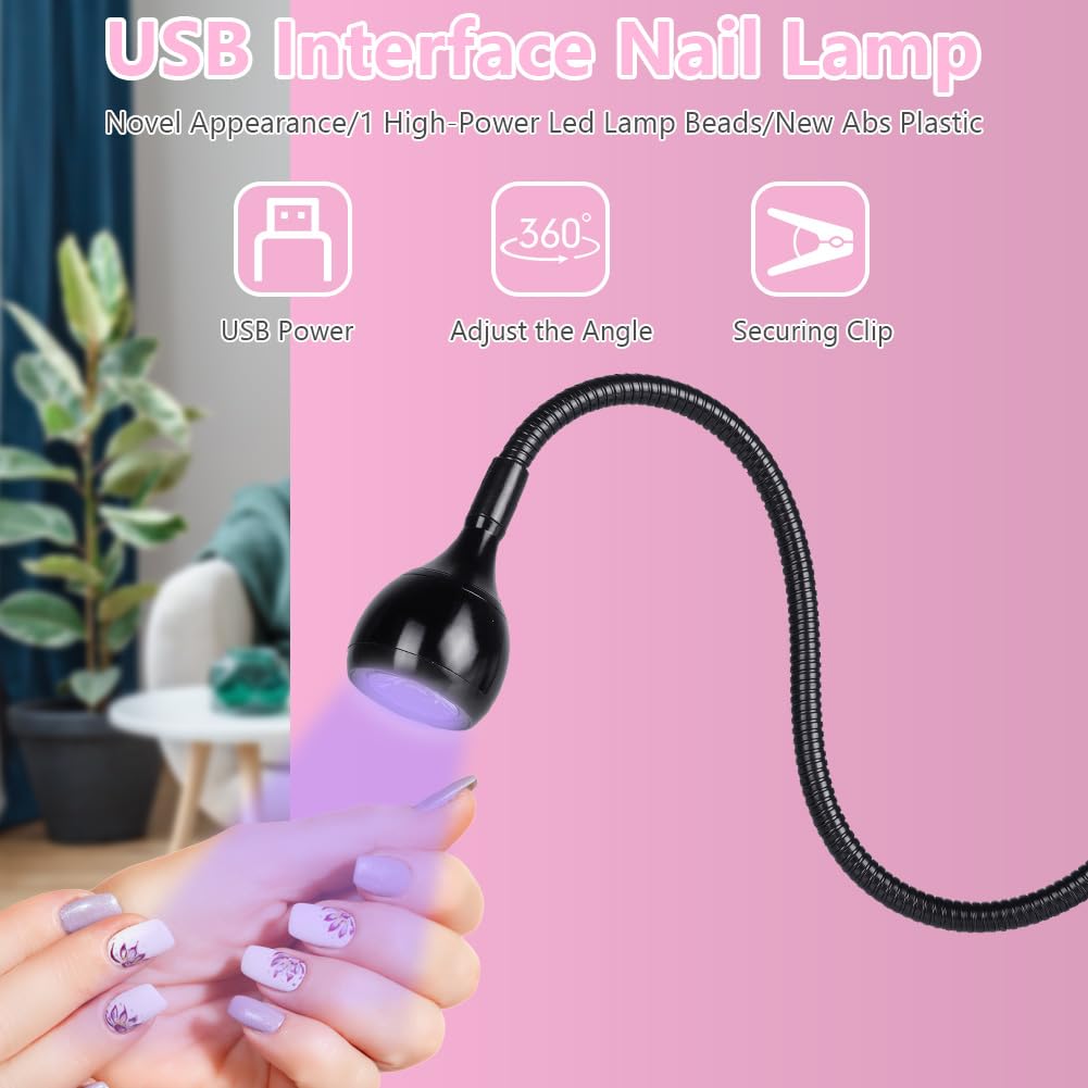 LOPHE Mini Lampada UV LED Unghie, 3W Torcia LED con Clip, Testa Regolabile 360°, USB Adatto per Manicure Accessori