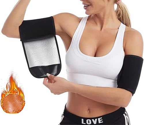 Recortadores de brazos para mujeres y hombres, entrenador de brazo para sudar sauna, bandas moldeadoras ajustables para sudar (un par), color negro,