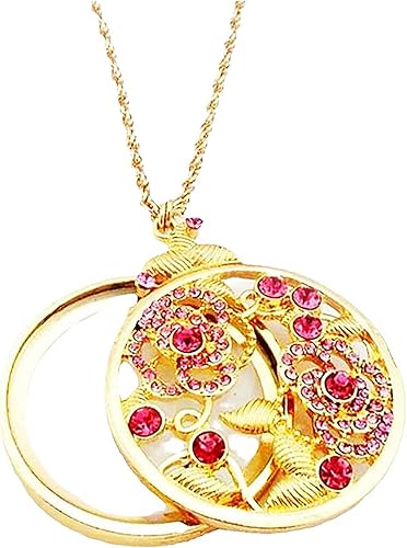Collar de lupa de oro con diamantes de imitación para mujer, 5-10x, cadena de suéter de lupa de oro