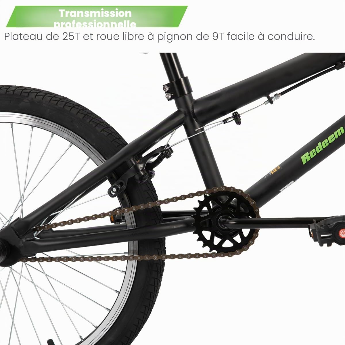 HILAND Vélo BMX Freestyle Enfant 20 Pouces, 4 Pegs en Acier et Roue Libre, avec Rotor 360°, pour Garçon et Fille de 7 à 12 Ans, Noir/Vert/Rouge/Blanc