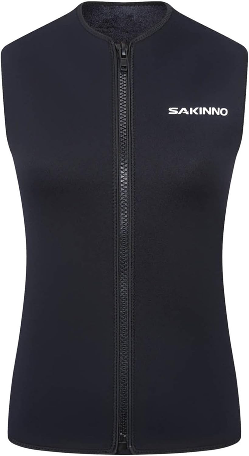 Hansber Women 3mm Thermal Premium Neoprene Wetsuit Top Sleeveless Front Zip Diving Vest for Snorkeling Black X-Large