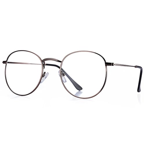 Pro Acme Classic Round Metal Clear Lens Glasses Frame Unisex Circle Eyeglasses - A2 - Bronze - Non Blue Light Blocking Lens 50 Millimeters Millimeters