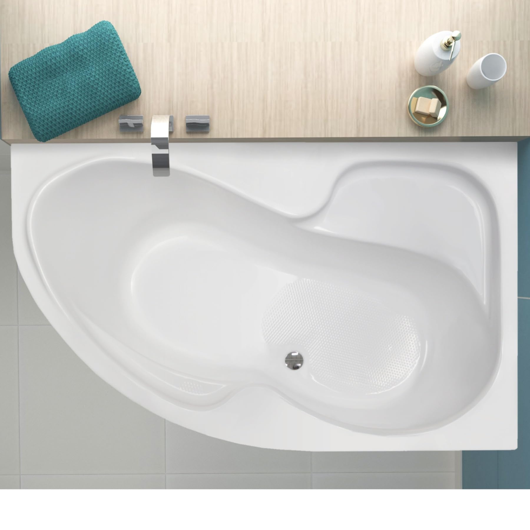 ECOLAM® Eckbadewanne WELA 150x100 cm RECHTS | Qualitätswanne Badewanne Acrylwanne Acryl Sanitäracryl + Ablaufgarnitur Ab- und Überlauf Automatik Füße Silikon | rutschfest pflegeleicht