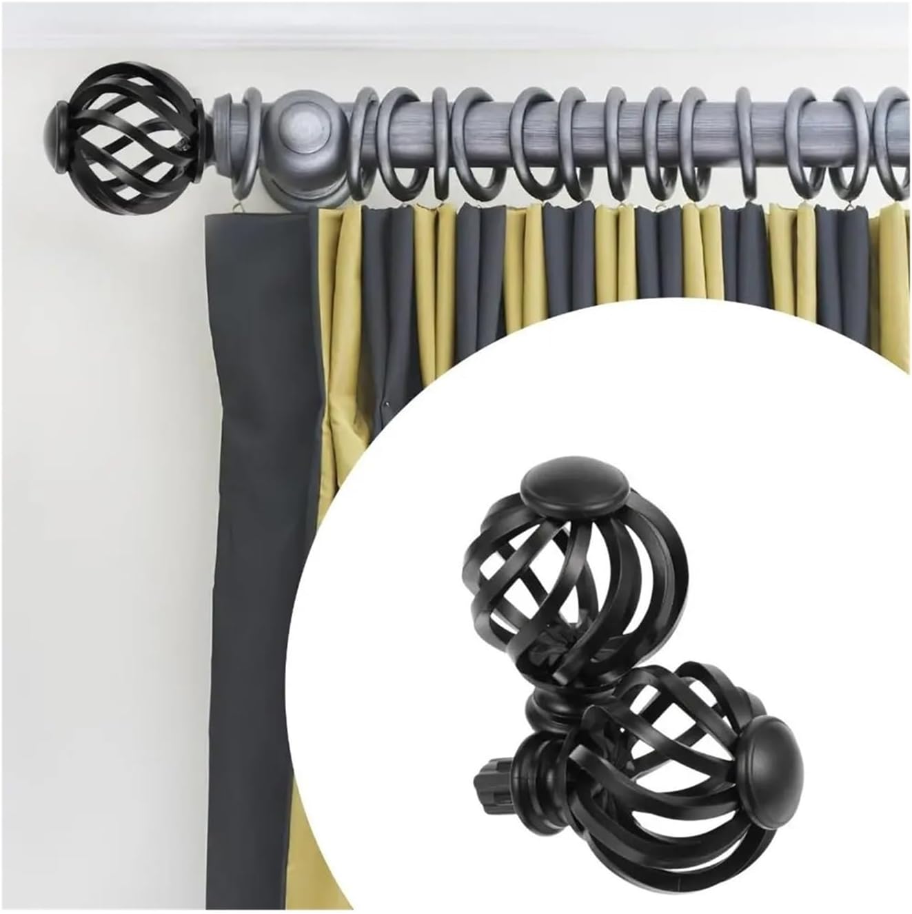 Replacement Curtain Rod Finials Birdcage Spiral Window Head Rods(Silver)