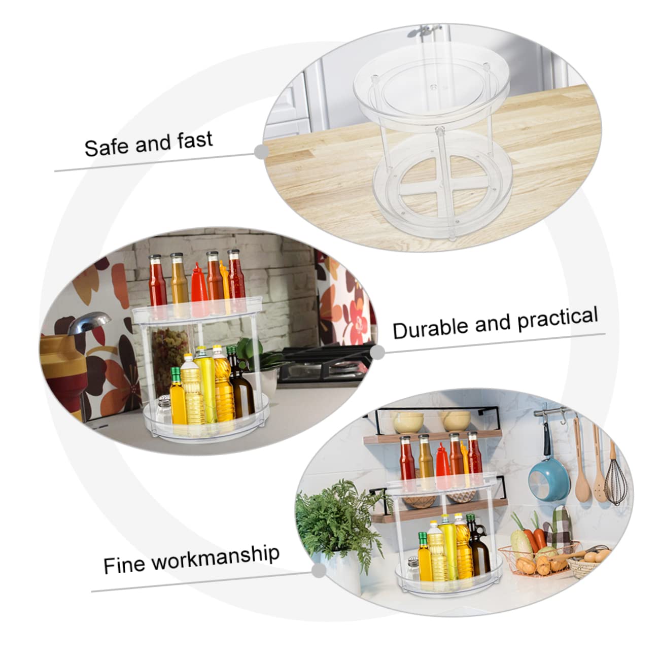 Estante giratorio de cocina con recipientes de maquillaje, soporte para exhibición de sal, estante para botellas, bandeja para cubiertos, bandeja giratoria para nevera, organizador de escritorio,