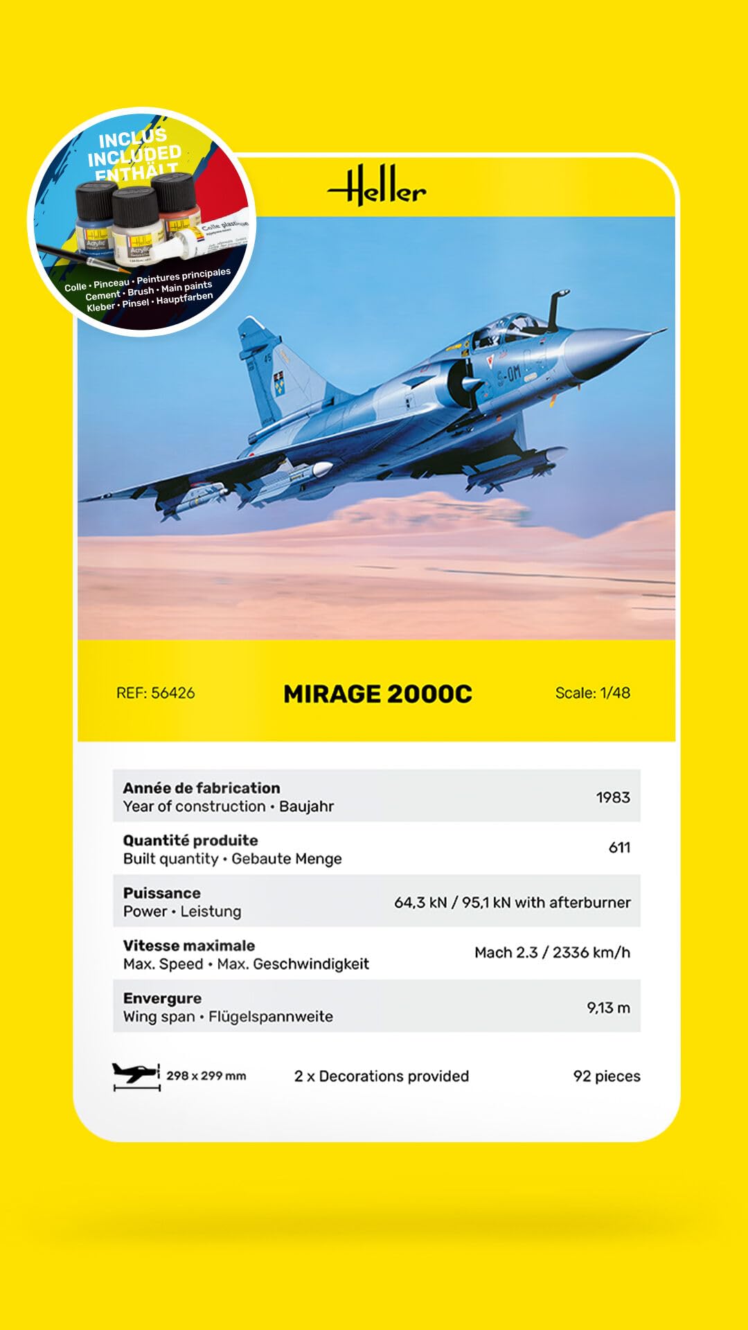 HELLER JOUSTRA Maquette Avion : Starter Kit : Mirage 2000 C