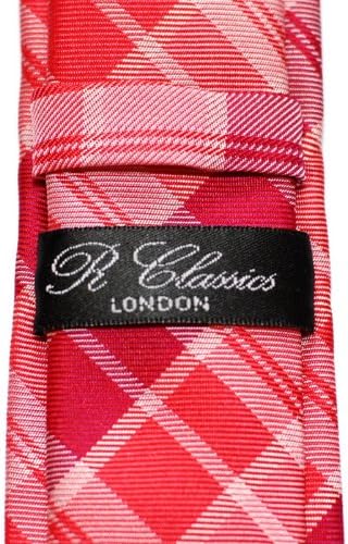Cravatta Retreez Uomo - Fantasia Tartan Rosa E Bianco, Skinny Tie 5 Cm Unisex