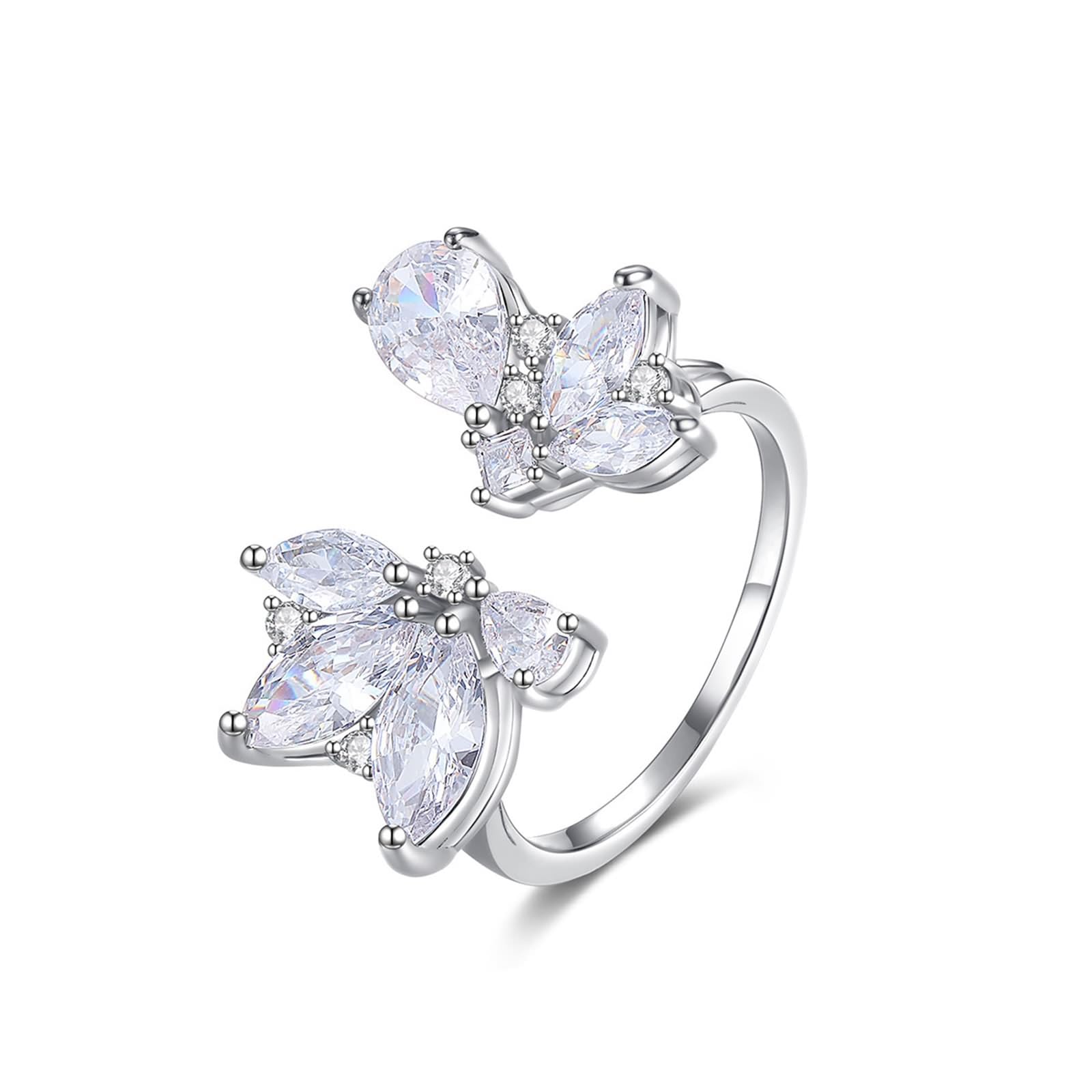 KnSam Weißgold 585 Antragsring Echt Schmuck, Verlobungsring Schmetterling mit Moissanit Marquiseschliff, 14K Trauringe, Gold, Gr.47-65