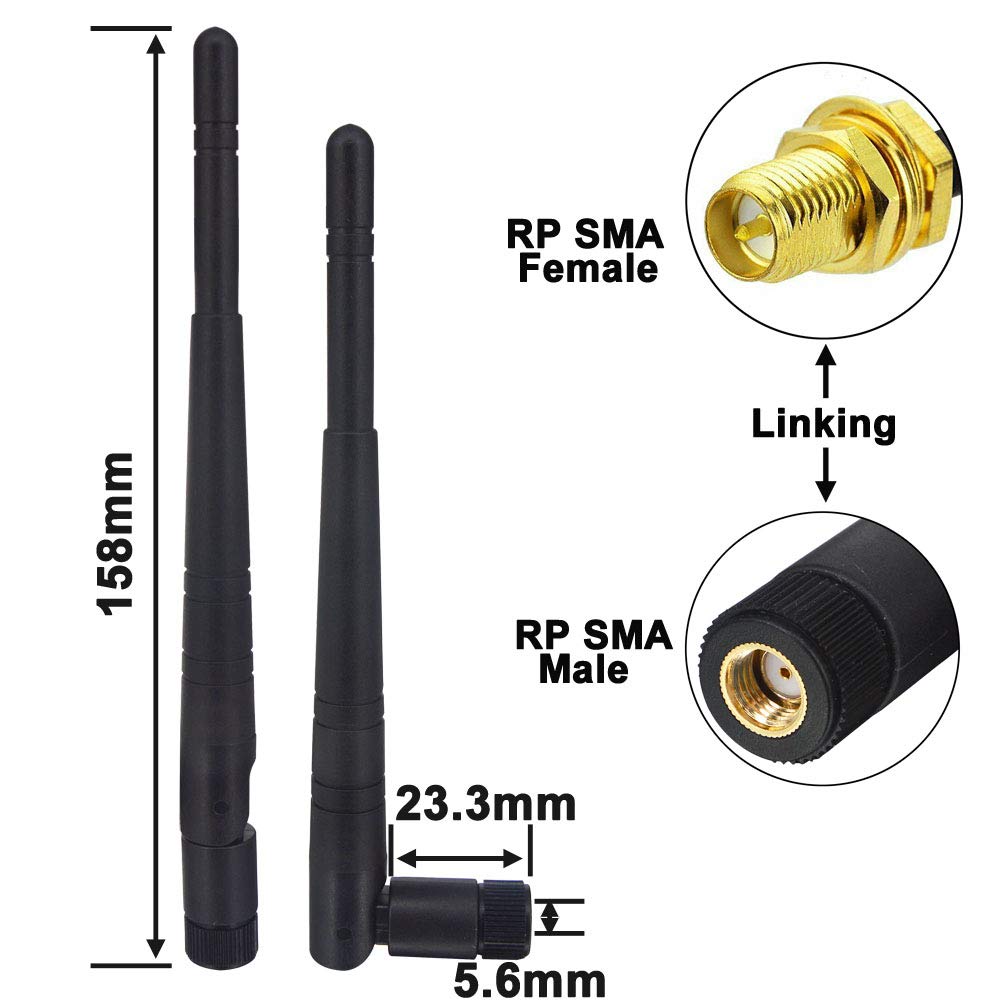 Kaunosta Dual Band WiFi Antenna 2.4GHz 5GHz 5.8GHz 3dBi MIMO RP-SMA Male Antenna 2-Pack for WiFi Router Wireless Network Card USB Adapter Security IP Camera Video Surveillance Monitor