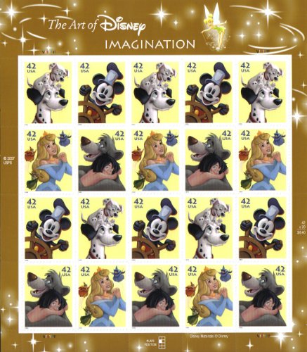 The Art of Disney Imagination Collectible Stamp Sheet of Twenty Stamps Scott 4342-45