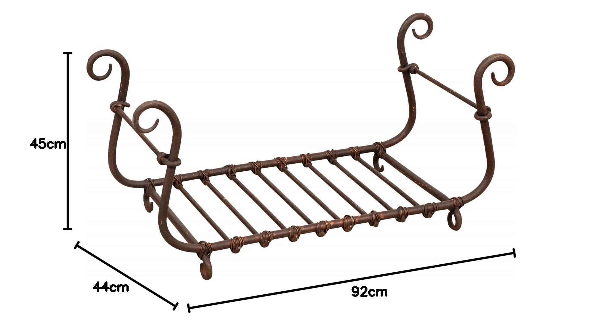 Biscottini Cesto porta legna da interno in ferro 92x44x45 cm | Porta legna per interni forgiato a mano | Portalegna da esterno e interno