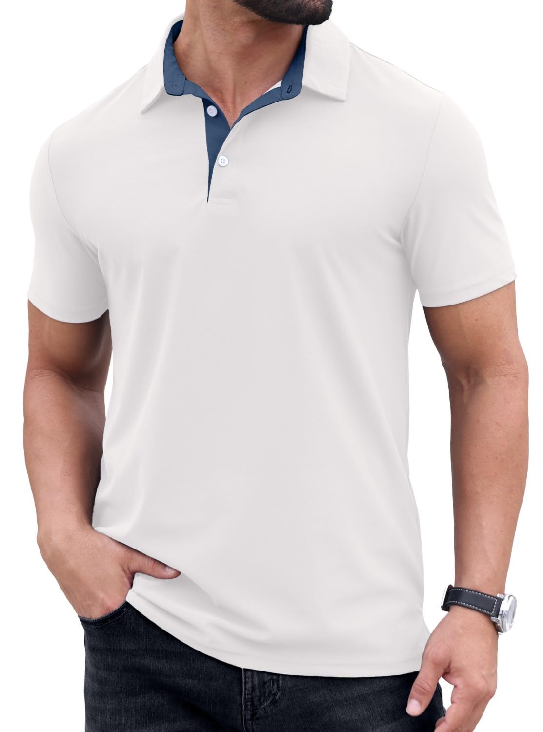 PrinStory Poloshirts Herren Kurzarm Männer Sommer Schnelltrocknend Knopfleiste T-Shirts Casual Golf Polohemd