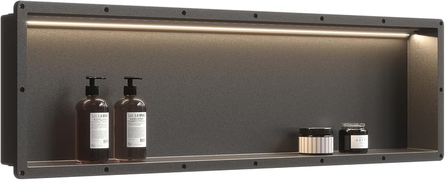 Uni-Green Led Light Shower Niche, 14"X50" Shower Niche Insert Tile Ready,Recessed Wall Shelf for Bathroom Storage, with Light can DIY, for Shower Wall can Waterproof-Black