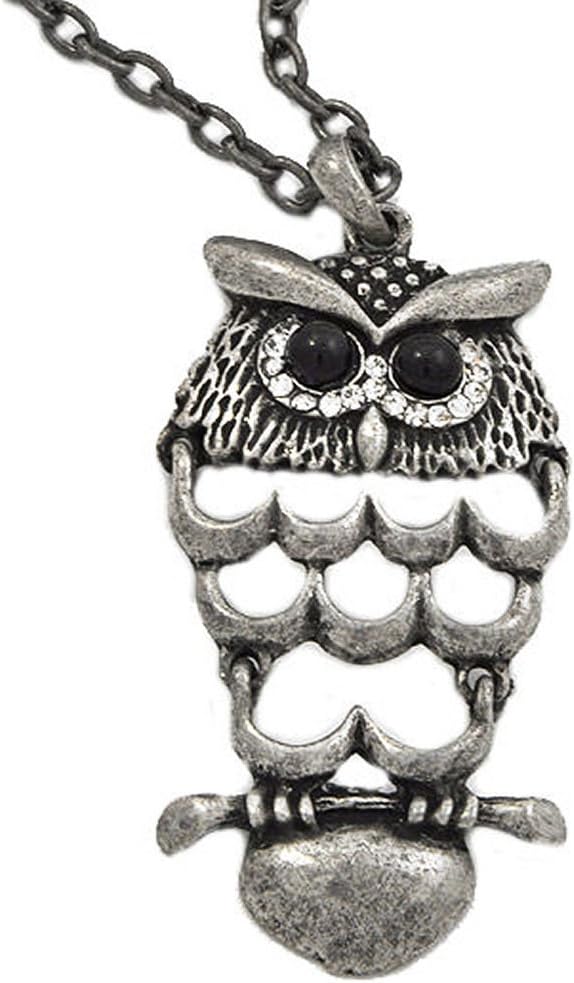 Silver Tone Owl Pendant Necklace Cut Out Body Bird Jewelry