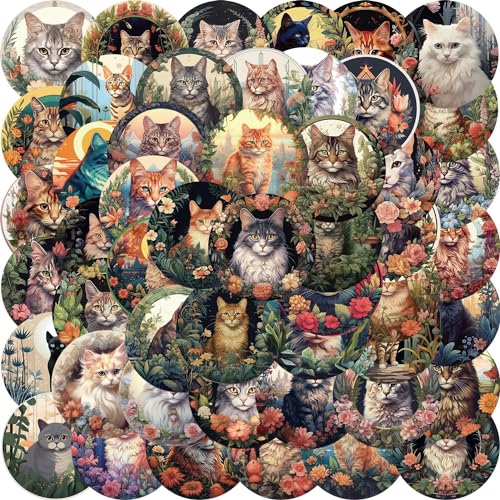 50PCS Cute Cat Stickers Adorable Cartoon Feline Designs...