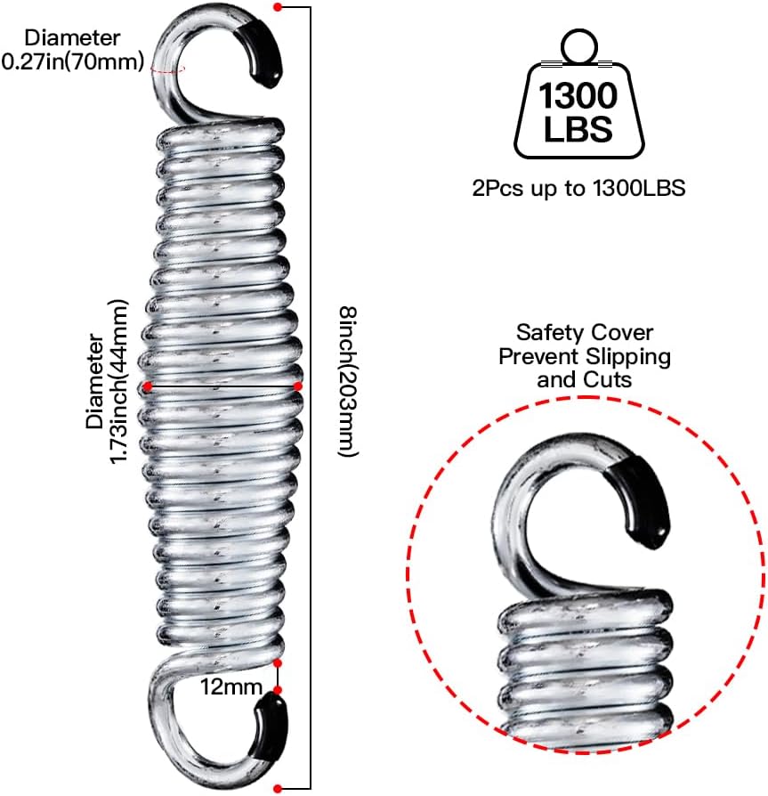 8INCH Premium Heavy Duty Hammock Chair Spring Porch Swing Springs Suspension Hook Hanger Ceiling Spring for Hammock,Boxing Bag,Hanging Chair,Gym,Patio Swing Hanger - Image 4