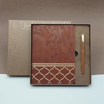 Kutulu - L ks Deri Desenli Defter ve Metal Kalem - Hediye Seti
