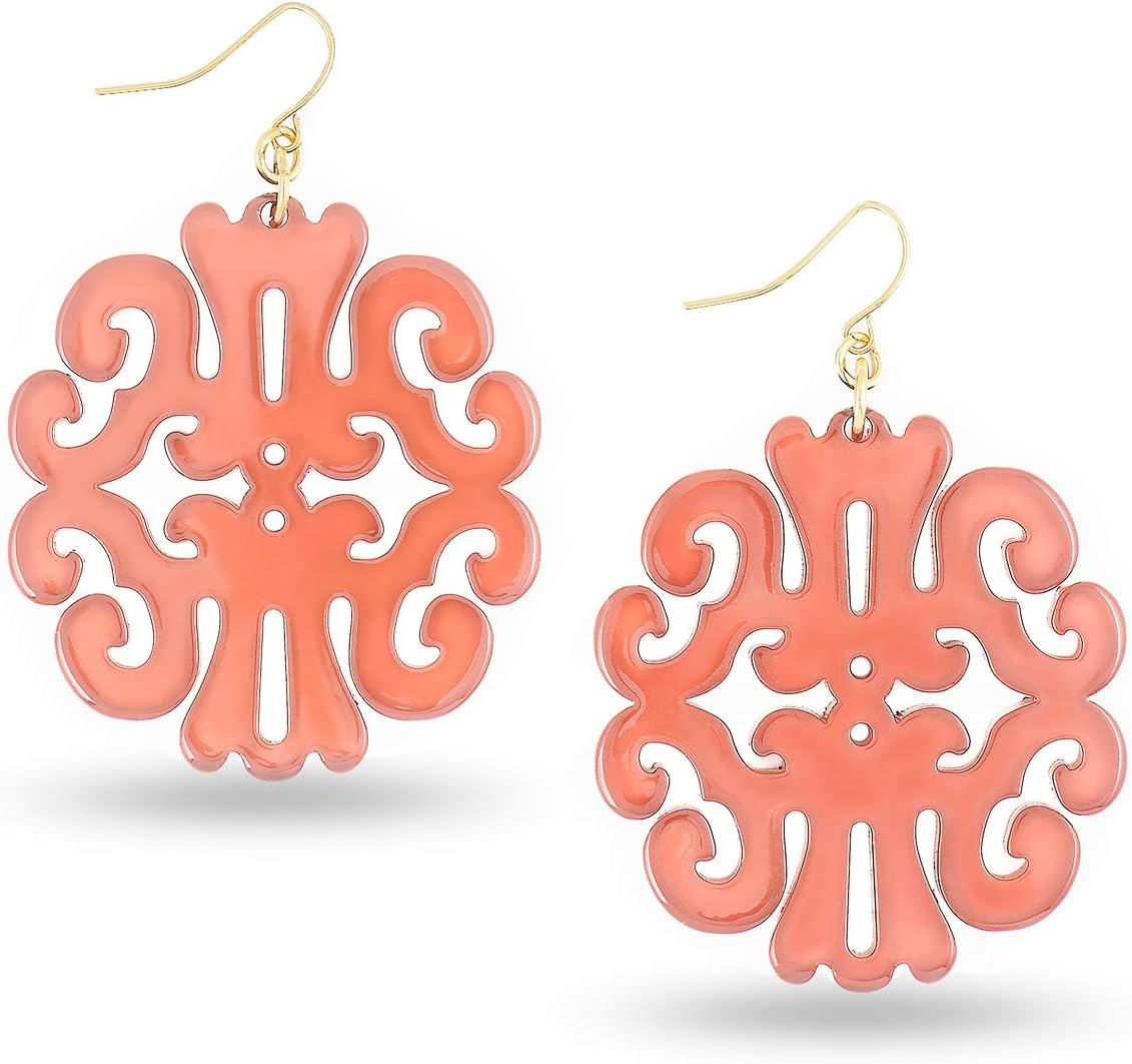 ZENZII Acrylic Resin Earrings for Women Girls Statement Swirl Drop Dangle Lightweight Earrings summer color Coral
