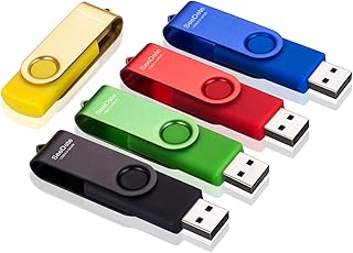 SeeDete 64GB Flash Drive USB Stick Thumb Drive Rotated Design Memory Stick with LED Light for External Storage and Backup Data Jump Drive 5 Pack 64GB (Multicoloured: Gold Black Red Blue Green)