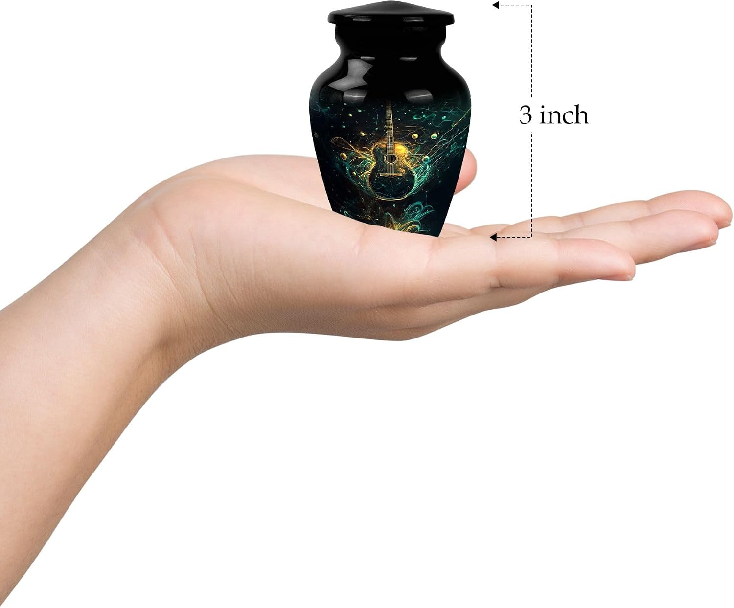 Black Ceramic Guitar Waves Urn for Human Ashes, 3 Inch, Adult Male, Keepsake, Memorial, Funeral