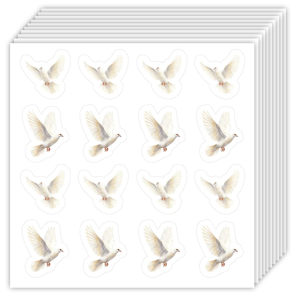 OLYCRAFT 320Pcs White Pigeon Stickers 20 Sheets Peace Dove Bird Sticker