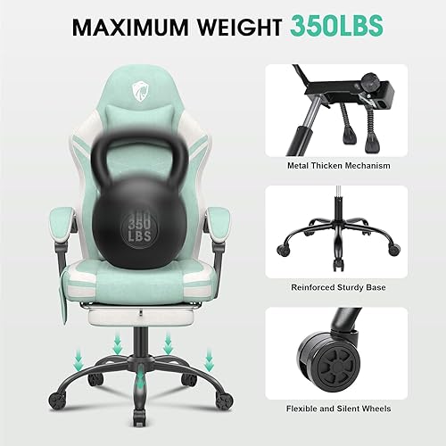 Miniatura 6 de Silla para videojuegos, silla de computadora de tela Tech con masaje, silla de oficina con cojín ensanchado de resorte, silla ergonómica de respaldo