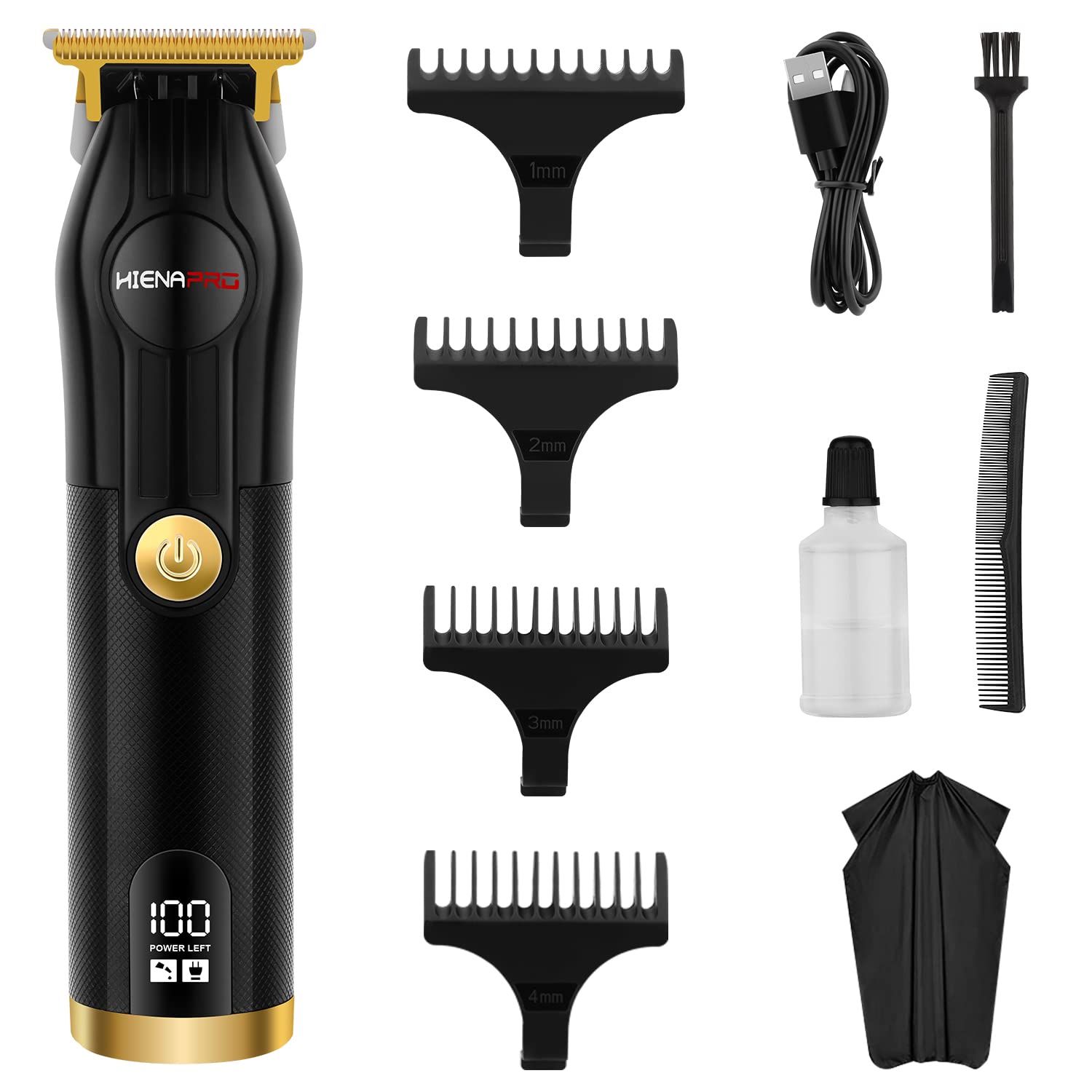 HIENA PROCordless Hair Clippers for Men, with LCD Display Hair Trimmer, Zero Gapped T-Blade Barber Professional Rechargeable Edgers Clippers