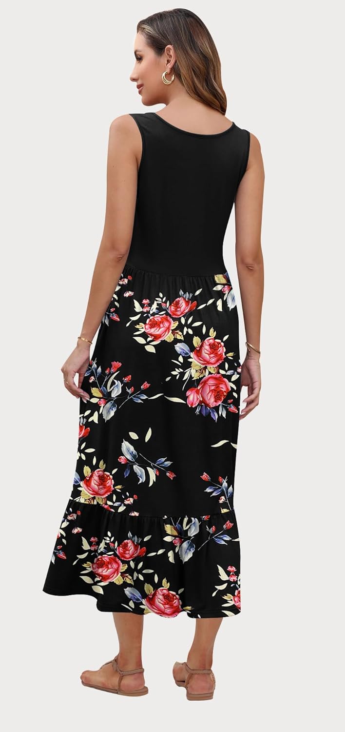 AUSELILY Womens Summer Dresses 2026 Sleeveless Maxi Dress Crewneck Casual Flowy Tiered Sundresses with Pockets - Image 4
