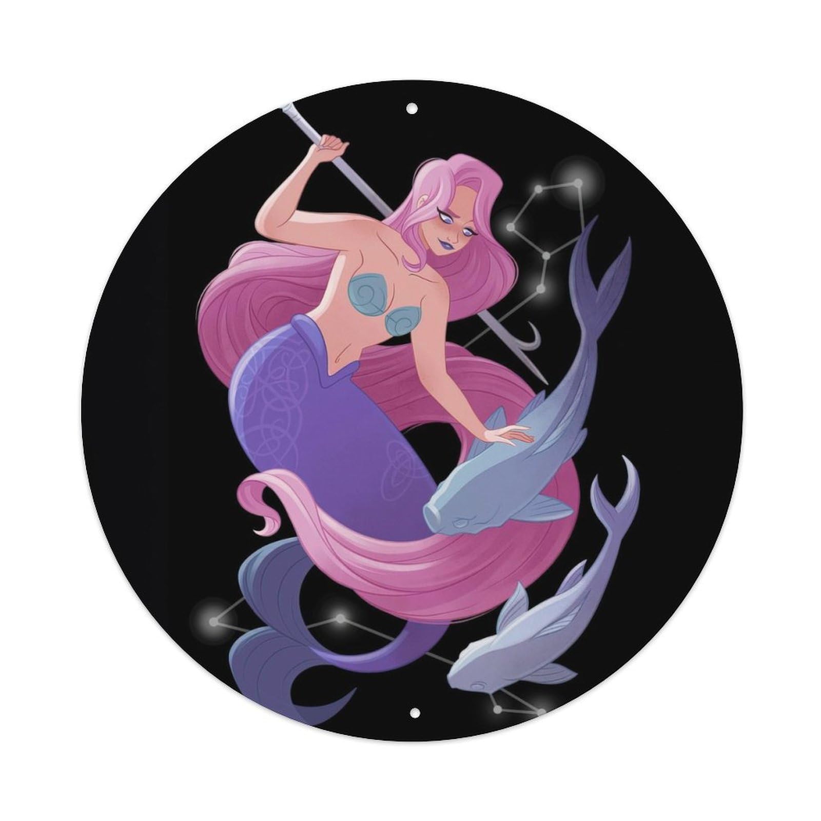 Mermaid Constellations Poster Pisces Vintage Metal Tin Sign Plaque Wall Decor for Cafe, Club, Garden Round Metal Poster 8x8Inch
