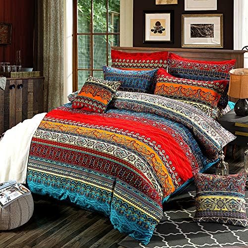Loussiesd Bohemian Comforter Cover Single Size 2 Pieces Bedding Set Decoration Ethnic Vintage Floral Sheet with 1 Pillow Shams Zipper Ultra Soft Microfiber Exotic Tribal Pattern Bedspread Cover