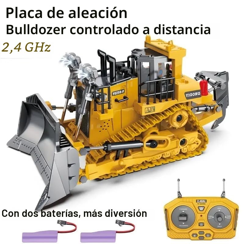 Bulldozer Teledirigido Niños, Vehículo de Construcción RC 9 Canales 1:20 con Pala de Metal, Tractor Juguete Coche Radiocontrol Todo Terreno con Luces y Sonidos, Regalo Niño 3 4 5 6 7 Años
