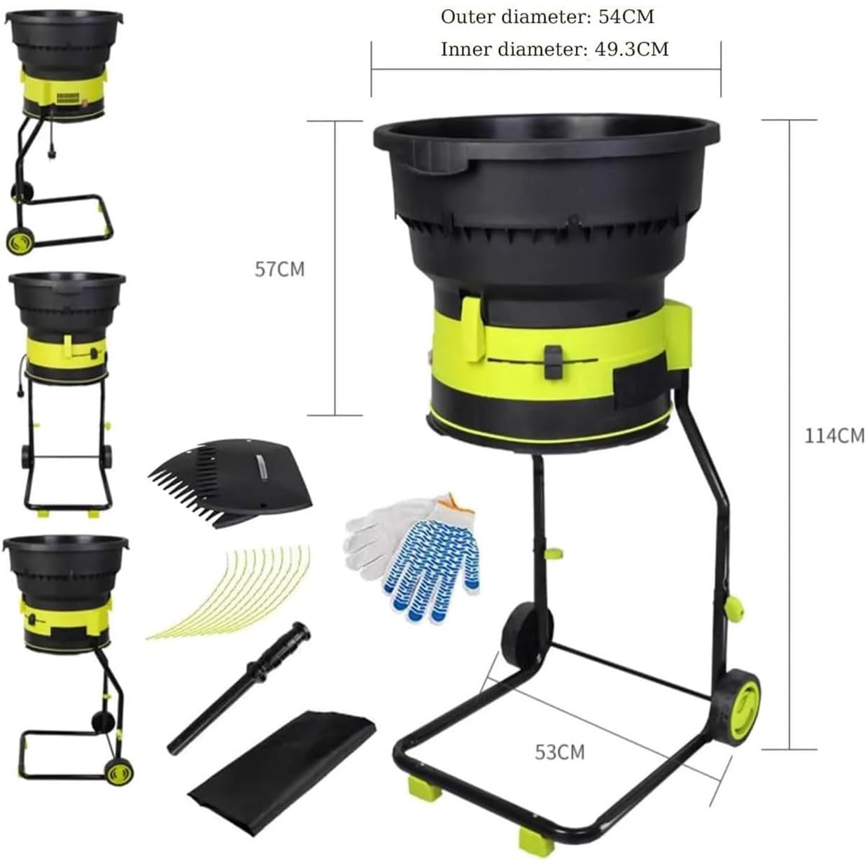 Trituradora de jardín portátil de 2500 W, trituradora de hojas eléctrica con bolsa de recogida de 50 L y ruedas, diámetro de corte de 54 mm, para desechos de setos y arbustos