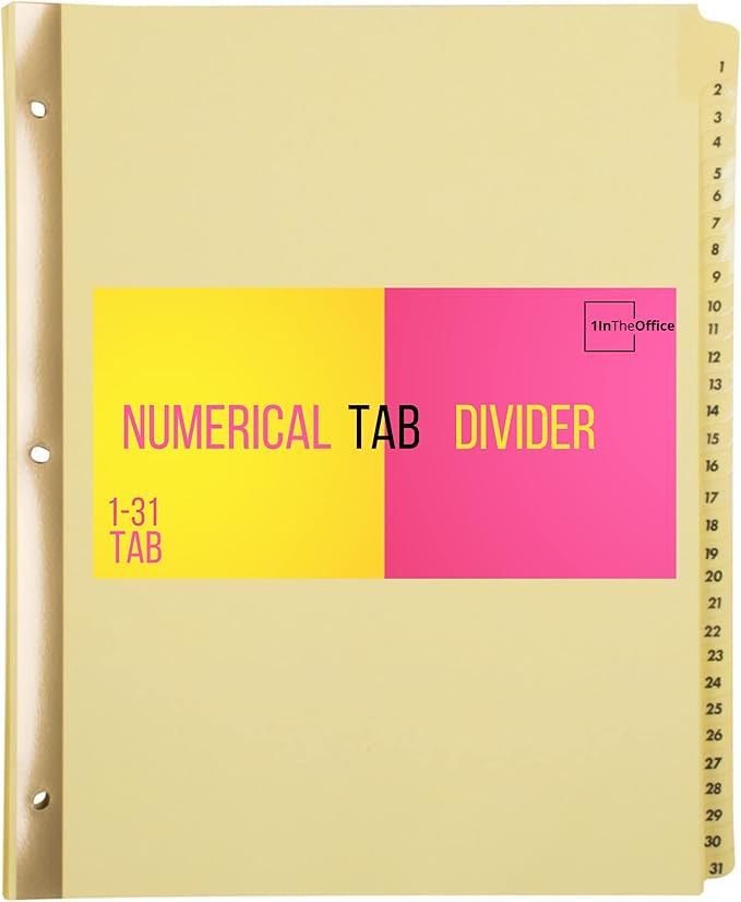 1InTheOffice Numbered Tab Dividers,131 Tab Dividers, Binder Dividers, Binder
