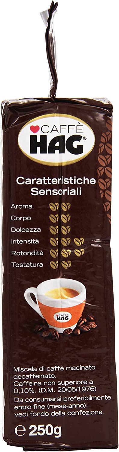 Caffè macinato decaffeinato DEK gemahlener Kaffee, 8 x 250g | Aroma italiano senza caffeina; feine Körnung, geeignet für Moka, Filter und Vollautomaten, Gesamtnettogewicht 2 kg