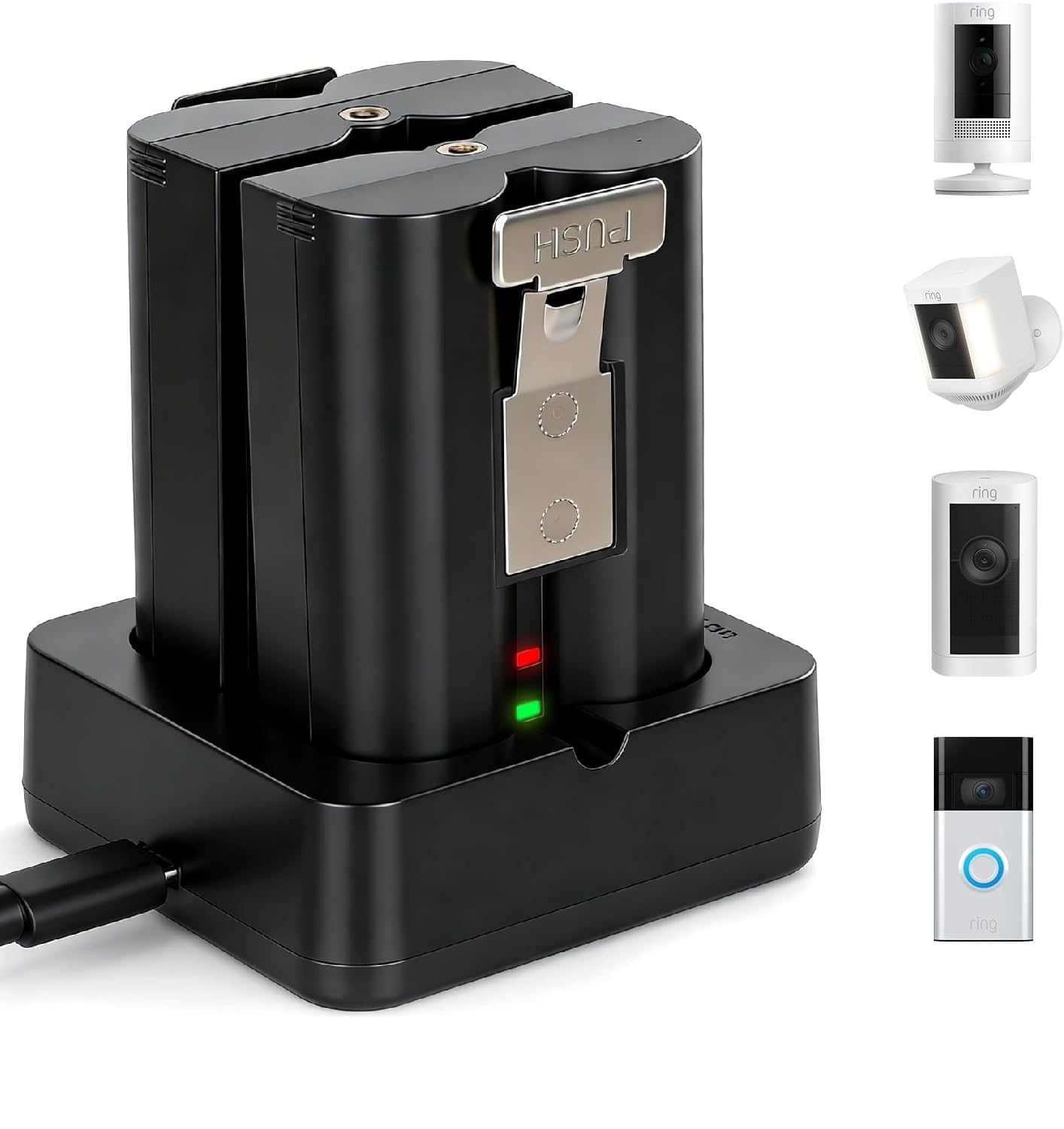 Paquete de 2 baterías para anillo, baterías de cámara con estación de carga, timbre de puerta, baterías para anillos, cámaras 3/4, cámaras adhesivas de 3/4, para uso en interiores y