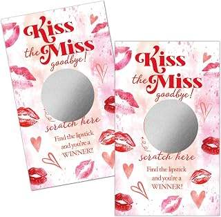 Haizct 50 Pack Kiss The Miss Goodbye Scratch Off Game, Lipstick Scratch Cards for Bachelor Party Games, Country Wedding, Bridal Shower, Bridal Lottery Tickets, Wedding Shower Ideas, Baby Shower