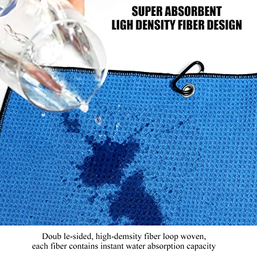 Xgunion 3 Pack Tri-Fold Golf Towel For Golf Bags With Carabiner Clip, Premium Microfiber Waffle Pattern Golf Towel For Men Women (Black/Gray/Blue) #TOP3