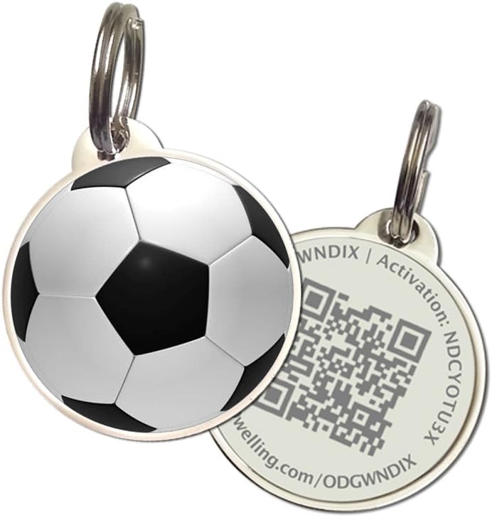 Pet Dwelling QR Code Pet ID Tag – Sports Dog & Cat ID Tags for Pet Safety, Free Personalized Online Profile, Instant Scan Alerts – Soccer