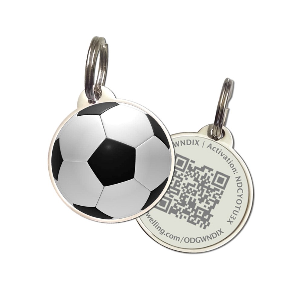 Pet Dwelling QR Code Pet ID Tag – Sports Dog & Cat ID Tags for Pet Safety, Free Personalized Online Profile, Instant Scan Alerts – Soccer