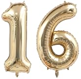 40 Inch Light Gold 16 Number Balloons White Gold Giant 16 Foil Mylar Helium Large Digital Balloon Champagne Gold Birthday Numbers Jumbo Balloons 16th or 61st Anniversary Party Decorations Supplies