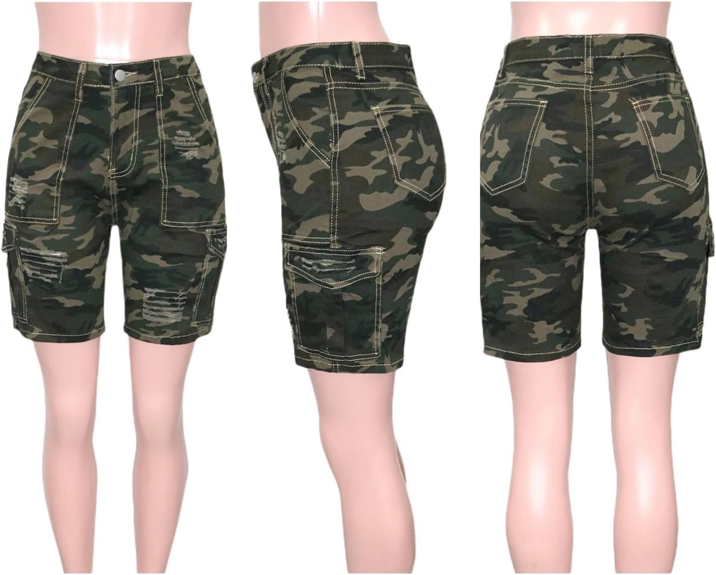 Women Camo Cargo Shorts High Waist Trendy Casual Camouflage Army Fatigue Cargo Short Joggers Pants Pockets Plus Size