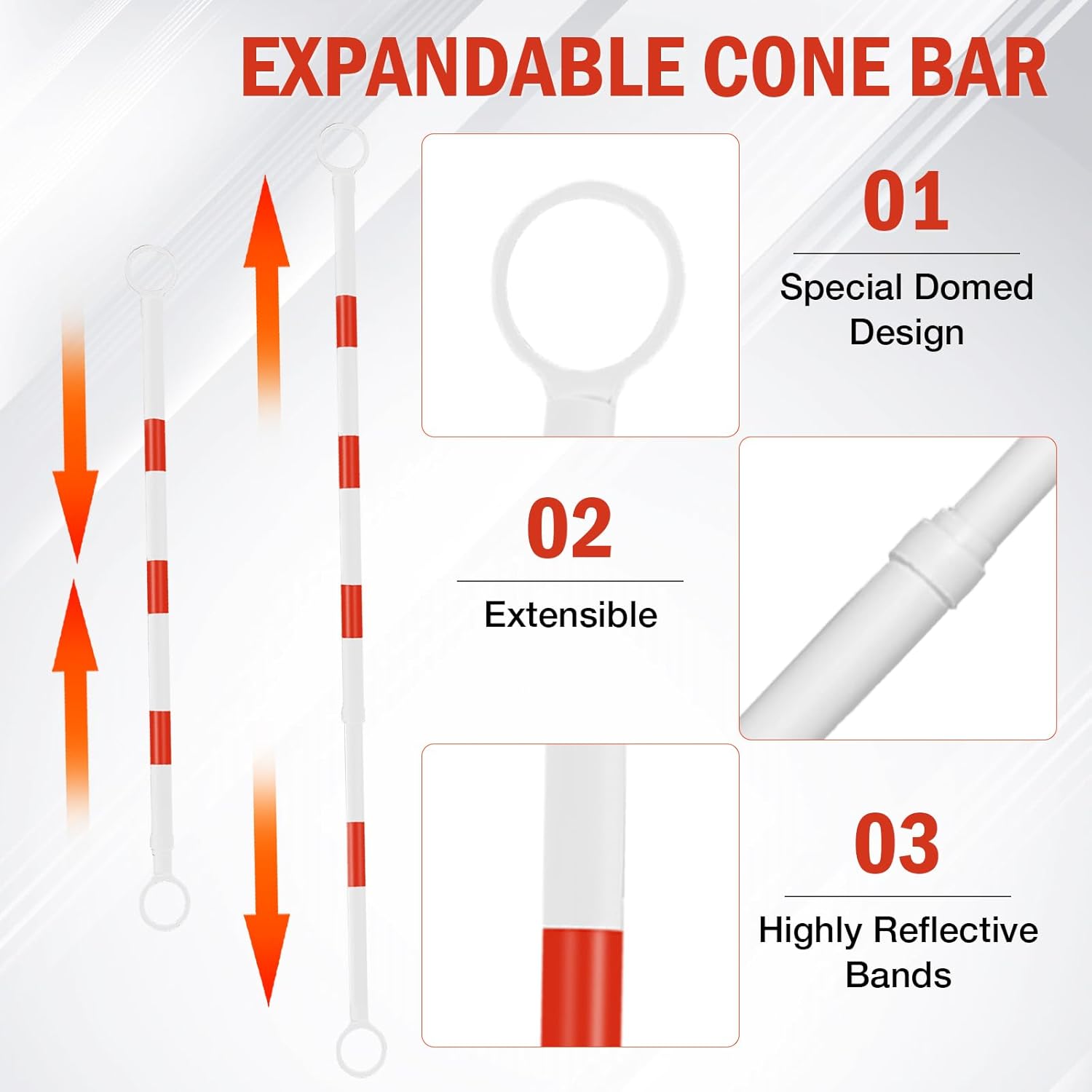 6 Pcs Retractable Traffic Cone Bar, Lightweight Cone Bars, Length from 4ft to 7.2ft, Road Cone Connecting Rod, White and Red, Perfect as Traffic Road
