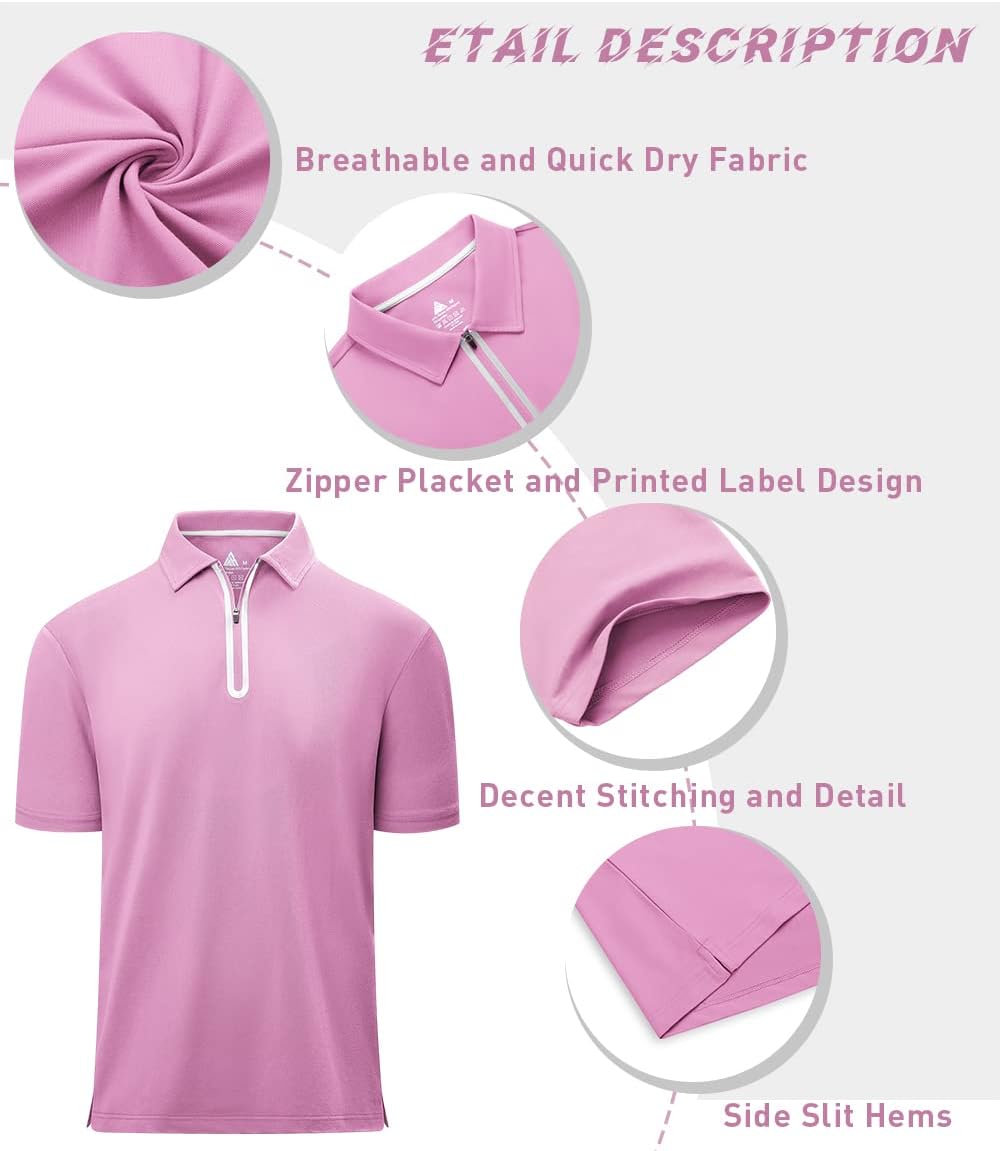 Men's Zipper Polo Shirt Short Sleeve Moisture Wicking Casual Golf Polo Shirt Quarter Zip Tops