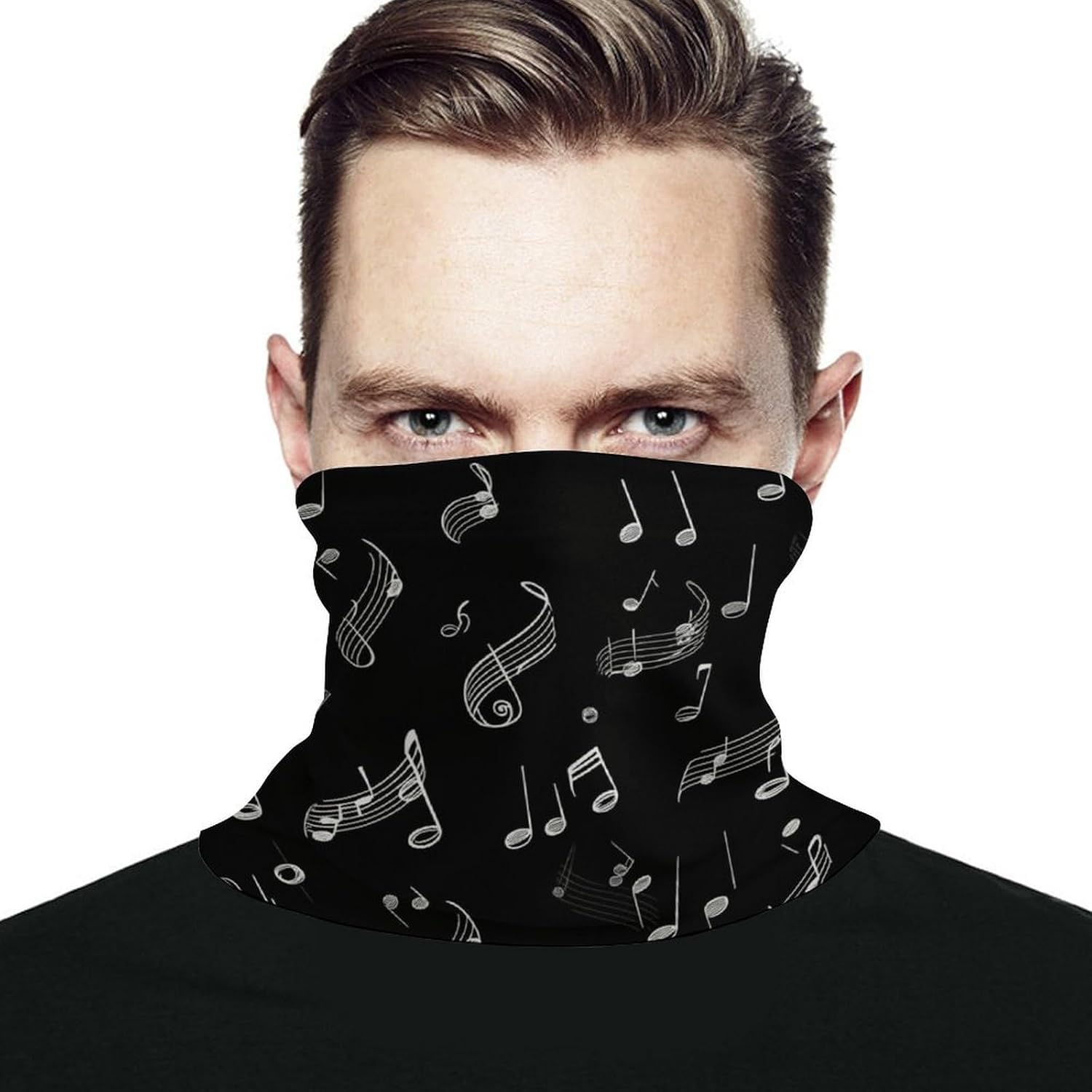 Black Music Notes Neck Gaiter Multifunctional Face Mask Windproof Head Wrap for Men Women