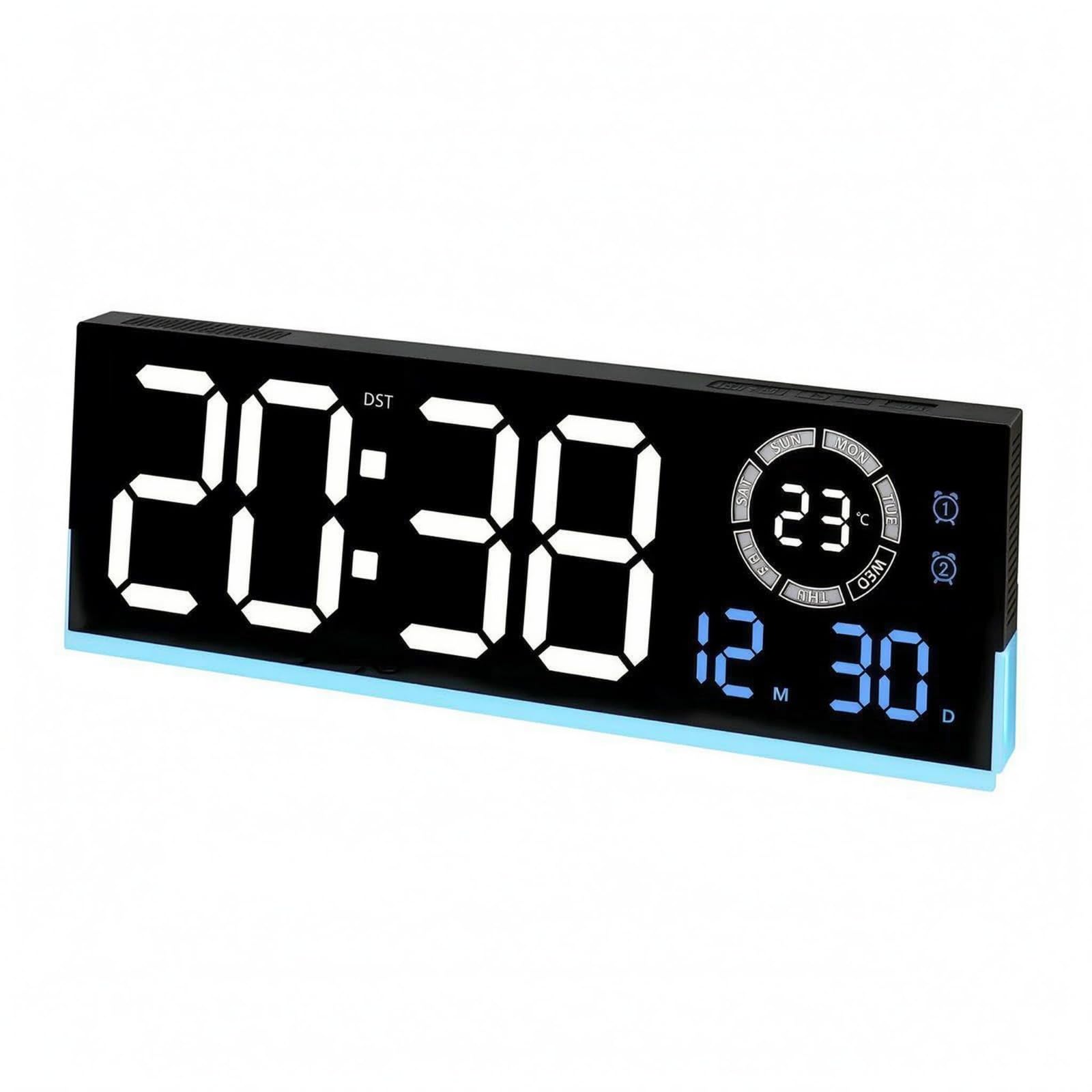 KESOTO Orologio da Parete Illuminato Orologio Digitale Orologio LED Orologio Rettangolare con Cifre Grandi Display Retroilluminato Calendario E Termometro, Blu