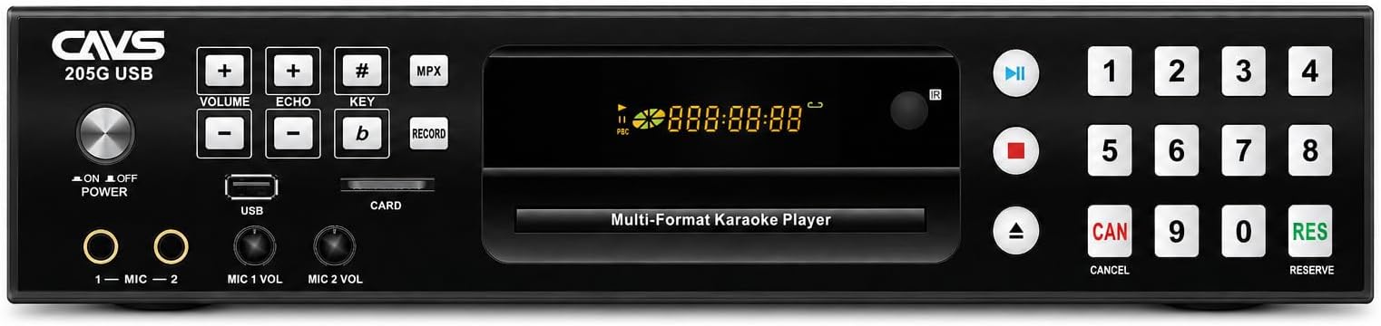 CAVS 205G USB Professional Karaoke Player with Digital Mixer, Dual Microphone Inputs, HDMI Output, CD+G, MP3+G, USB, SD Card and Disc Playback