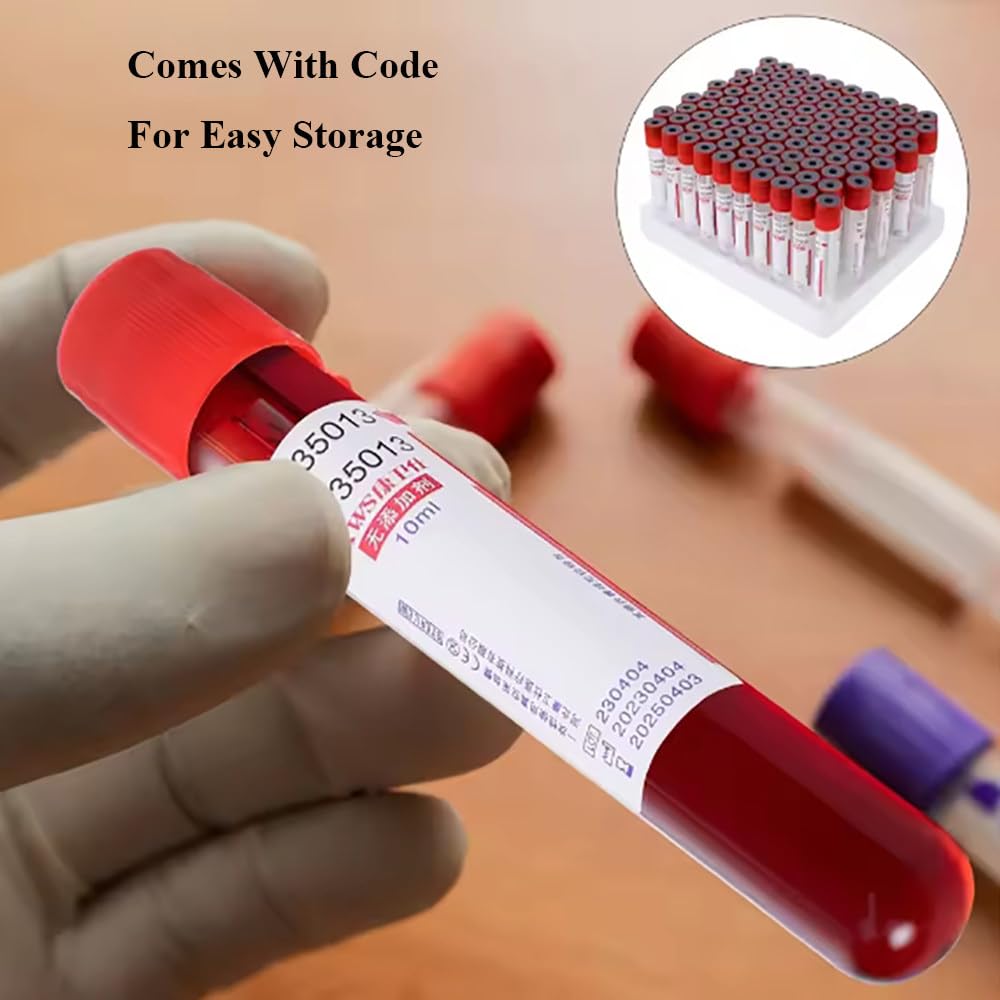 Provette per Prelievo del Sangue Vacutainer,Provetta Ordinaria Red Hat,3ml/5ml/10ml,100 Pezzi,Materiale Pet,Senza Additivi,Prelievo del Sangue A Pressione Negativa,per Laboratori,10ML