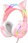 Gaming Headset with Microphone, Cat Ears Headphones for PC/PS4/PS5/Switch, RGB Backlight & Virtual Surround Sound, Lightweight Over Ear Headphones with Auto-Adjustable Headband